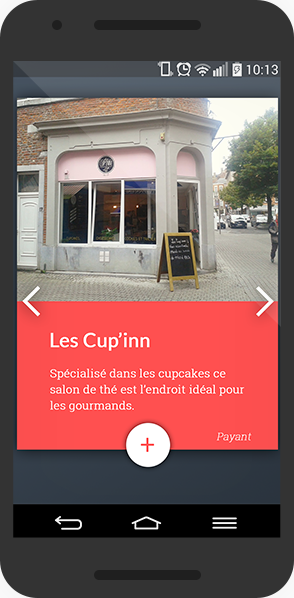 Ecran de smartphone android présentant une fiche d'une activité proposée (les Cupinn)